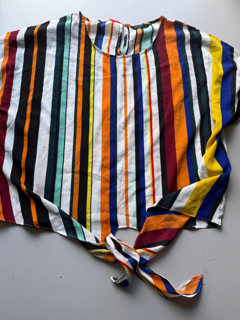 4/$25 1XL Colorful Striped Tie-Front Top light thin shein short sleeves A10